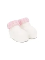 Siola Babies' Ribbed Trim Knitted Booties In White