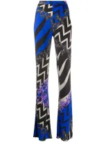 Emilio Pucci Lupa Print High-waist Trousers In Blue