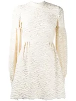 Wandering Puff-sleeve Jacquard Dress In Neutrals