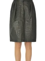 Max Mara Manila Pleated Croc-effect Leather Mini Skirt In Black