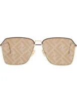 Fendi Grid Aviator Frame Sunglasses In Gold