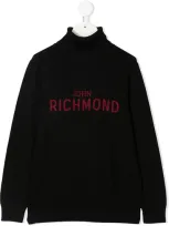 John Richmond Junior Kids' Logo Intarsia Jumper In Black