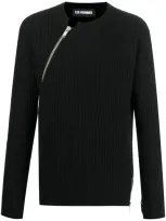 Les Hommes Shoulder-zip Ribbed Jumper In Black