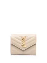 Saint Laurent Tri-fold Logo Plaque Wallet In Neutrals