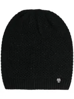 Liu •jo Logo-patch Knitted Beanie In Black