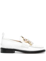 Loewe Flower-brooch Leather Loafers In White