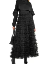 Valentino Tiered Ruffled Chiffon Maxi Skirt In Black