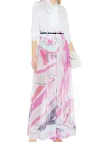 Emilio Pucci Belted Printed Metallic Silk-blend Jacquard Maxi Skirt In White