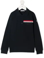 Moncler Kids' Long Sleeve Embossed Logo Polo Shirt In Blue