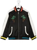 Stella Mccartney Kids' Palm Tree-embroidered Satin Bomber Jacket In Black