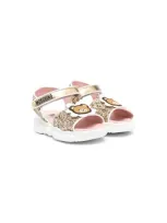 Moschino Kids' Sequin-embellished Leather Sandals In Gold