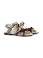 Gucci Girls Teen Beige Gg Logo Sandals In Beige,navy