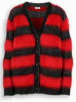 Saint Laurent Striped Lurex Detail Cardigan In Red,black,grey