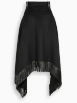 Saint Laurent Asymmetric Leather-trimmed Wool And Cashmere-blend Midi Skirt In Black