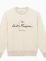 Ferragamo Embroidered Logo Crew Neck Sweatshirt In Beige