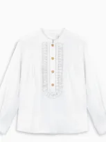 Chloé White Embroidered Gabardine Blouse