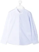 Paolo Pecora Teen Half-pinstripe Print Shirt In Blue