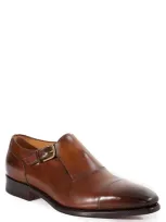 Paul Stuart Giordano Monk-strap Leather Shoes In Walnut