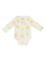 Pehr Babies' Follow Me Giraffe Organic Cotton Bodysuit In Yellow