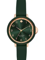 Kate Spade Park Row Silicone Strap Watch, 34mm In Green/ Rose Gold