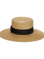 Gucci Grosgrain-trimmed Glittered Straw Hat In Cream