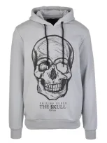 Philipp Plein Man Light Grey Hoodie With Printed Skull In Grau