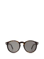 Tom Ford Eyewear Ian Round Frame Sunglasses In Dark Havana/smoke