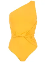 Brigitte Twist-detail One-shoulder Swimsuit In Yellow