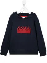 Bosswear Kids' Logo-print Long-sleeved Hoodie In Blue