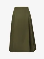 Max Mara Cotton Satin Midi Skirt W/ Side Pockets In Dark Green