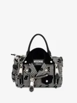 Moschino Hounds-tooth Biker Hand Bag In White