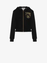 Moschino Studded Bear Logo Zip Hoodie In Black