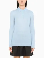 Prada Mohair Knit Polo Pullover In Blue