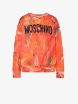 Moschino Painted Logo Crewneck Sweatshirt In Orange