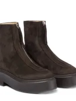 The Row Zipped Boot 1 Suede Ankle Boots In Brown