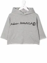 Mm6 Maison Margiela Kids' Logo-print Cropped Fleece Hoodie In Grey