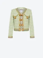 Moschino Cowbells Two-tone Tweed Jacket In Light Green