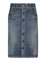 Saint Laurent High-waist Button-up Denim Skirt In Dirty Winter Blue