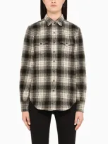 Saint Laurent Brown Wool Flannel Western Shirt In Multicolor