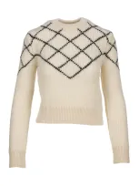 Saint Laurent Geometric Intarsia Jumper In White