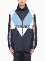 Versace Colour-block Logo Track Jacket In Blue