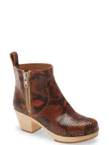 Swedish Hasbeens Zip It Emy Clog Bootie In Snake Print Leather