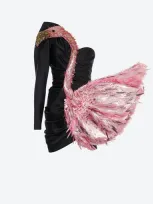 Moschino Pink Flamingo Duchesse Dress In Black