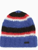 Saint Laurent Multicolour Striped Bonnet Cap In Blau