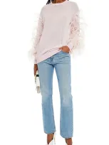 Valentino Feather-trimmed Wool And Cashmere-blend Sweater In Pink