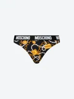 Moschino All-over Teddy Chain Stretch Thong In Black