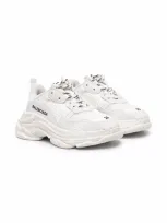 Balenciaga Kids' Triple S Faux Leather Lace-up Sneakers In White