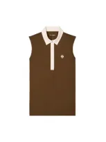 Tory Sport Performance Piqué Sleeveless Color-block Polo In Dark Roast/new Ivory