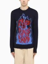 Lanvin Flame Slogan Intarsia-knit Jumper In Blue