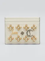 Christian Louboutin Kios Studded Leather Card Case In Craie/multi